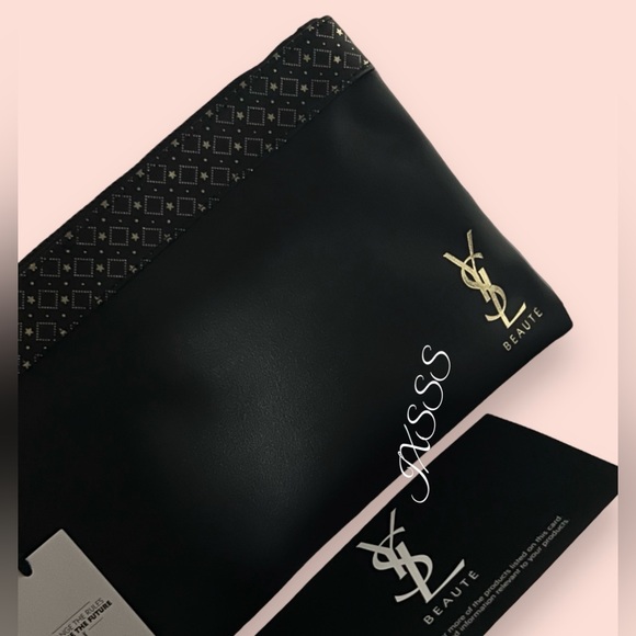 Black/Gold (Faux-Leather) YSL Beauty (Yves Saint Laurent) Cosmetic-Makeup Bag - Picture 5 of 16